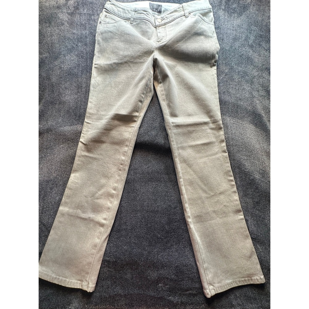Chicos Slimming Girlfriend Jeans Tan Khaki Size 2 Regular Stretch Denim Pants-17